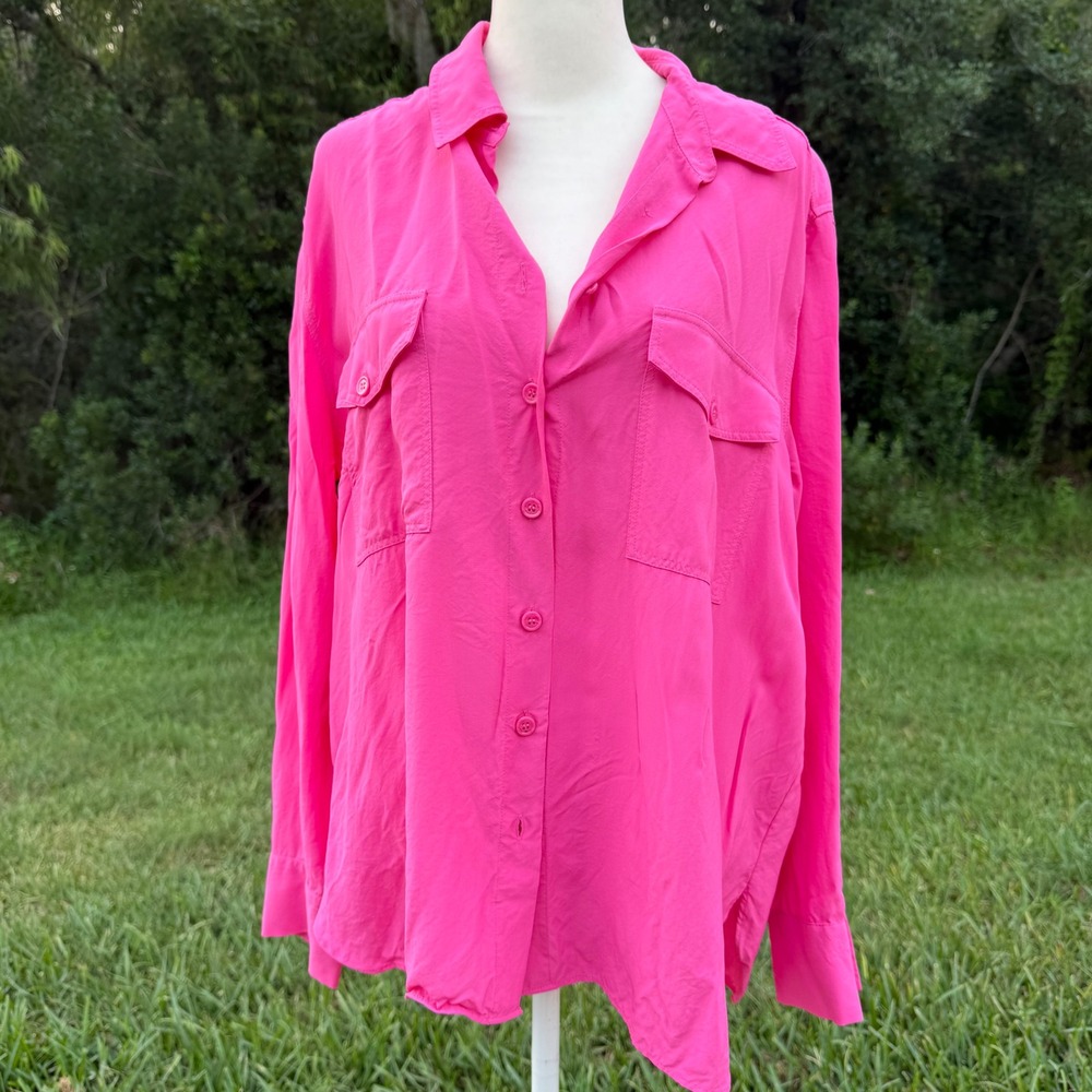 Zara Barbiecore Button Down Shirt Womens XL Hot Pink Festival
